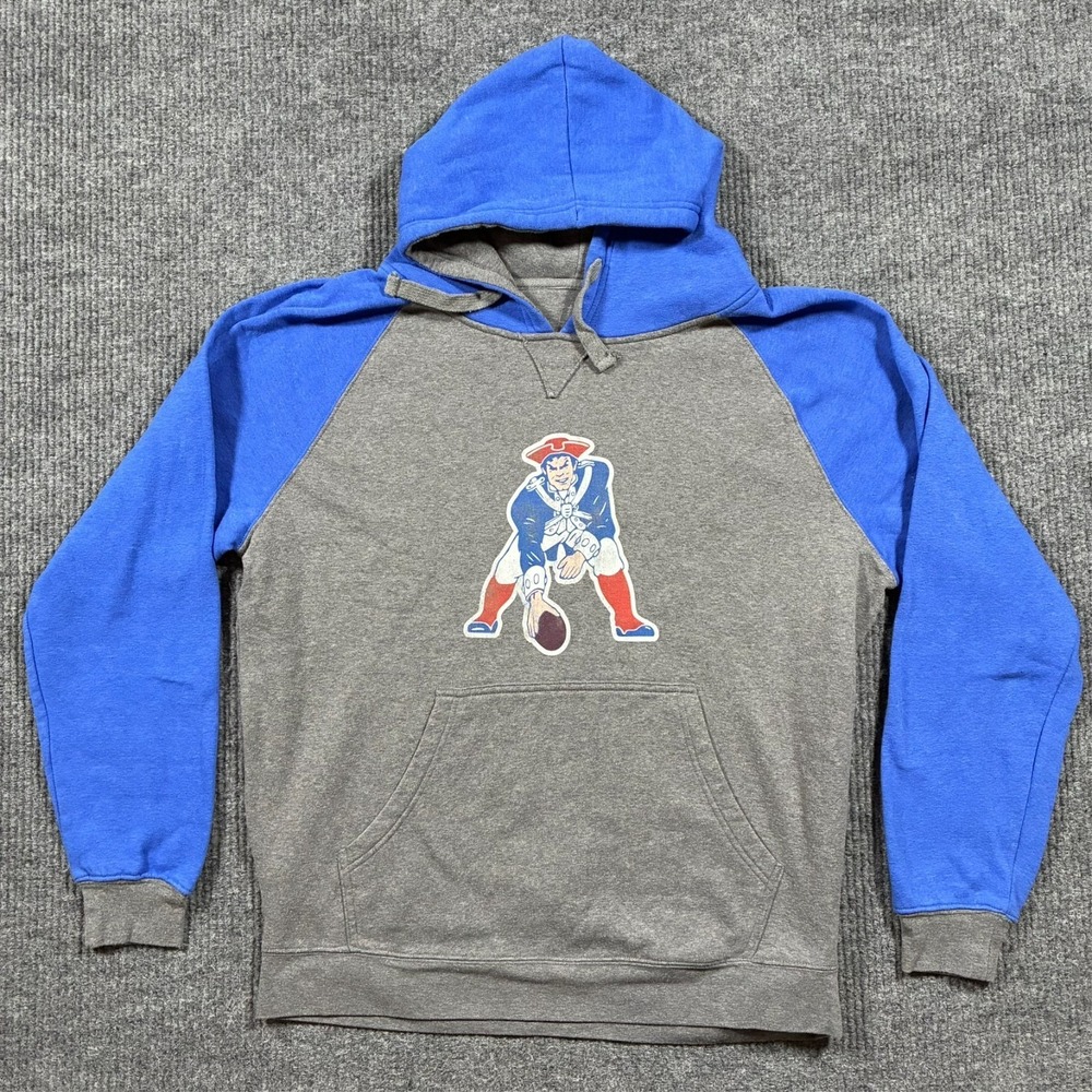 New England Patriots Mens 2XLB Gray Blue Pullover Hoodie NFL Football Sweatshirt